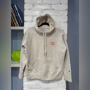 Champion Hoodie Womens Small Oatmeal Pink Hooded Sewn Logo‎ Sweatshirt Sweater